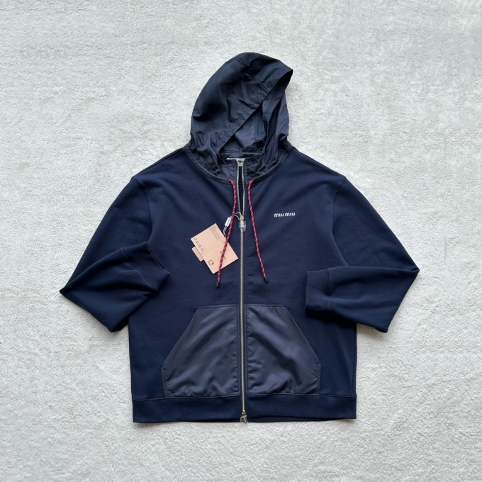 miu miu logo embroidered zip hoodie